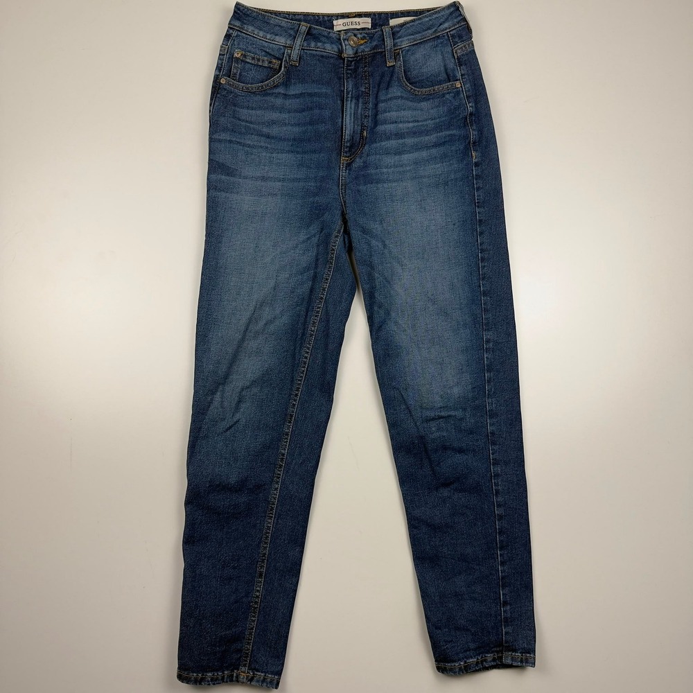 GUESS Mom Jeans Women's 27 Blue High Rise Tapered Stretch Denim Y2K